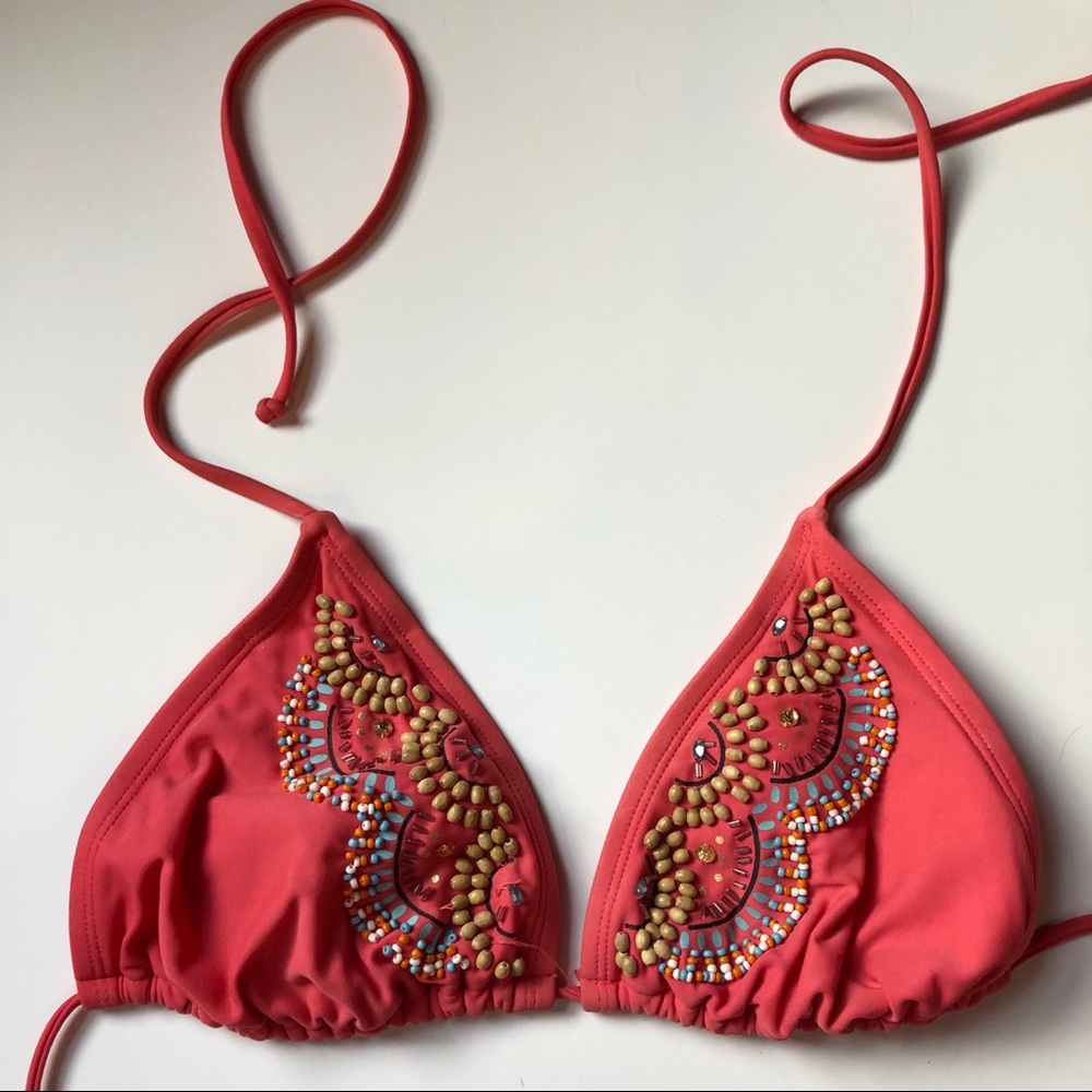Xhilaration Coral String Bikini Top with Beading